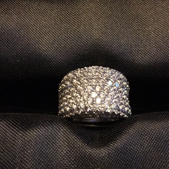 Platinum Over Silver Cubic Zirconium Pave Ring - Picture 3 of 5